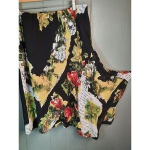 R/S Russell Scott Skirt Size 14 Rose Floral Lined Skirt Asymmetrical HEM Elastic